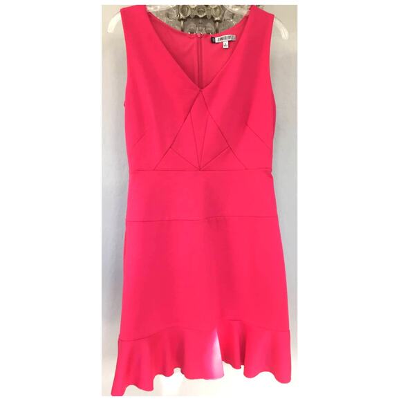 Jennifer Lopez Dress in Electric Pink Ruffle V Neck‎ Sundress Size 8 - Picture 5 of 14